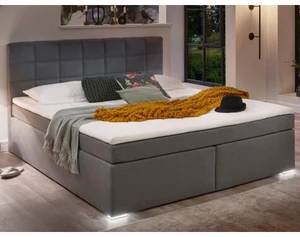 Posteľ boxspring s osvetlením Fargo 180x200 cm, šedá látka%