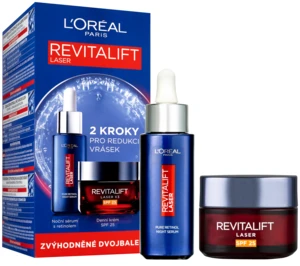 L'ORÉAL PARIS Revitalift Laser nočné sérum s 0.2% čistého retinolu, 30 ml + Revitalift Laser X3 denný krém SPF 25, 50 ml