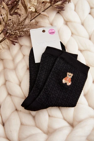 Women's patterned socks with teddy bear, black