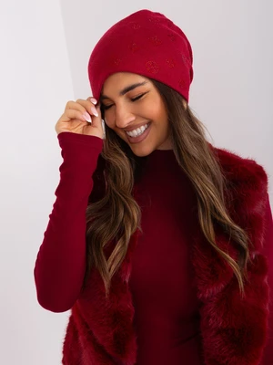 Burgundy women's beanie with rhinestones