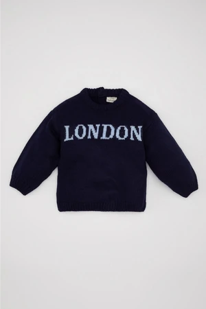 DEFACTO Baby Boy Navy Blue Printed Knitwear Sweater