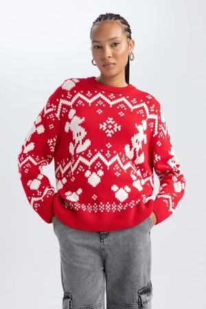 DEFACTO Disney Mickey & Minnie Christmas Themed Crew Neck Sweater