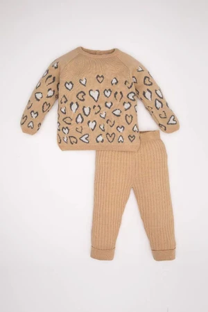 DEFACTO Baby Girl Leopard Patterned Knitwear Sweater Elastic Waist Knitwear Bottom 2-Piece Set