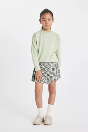 DEFACTO Girl Elastic Waist Pleated Plaid Shorts Skirt