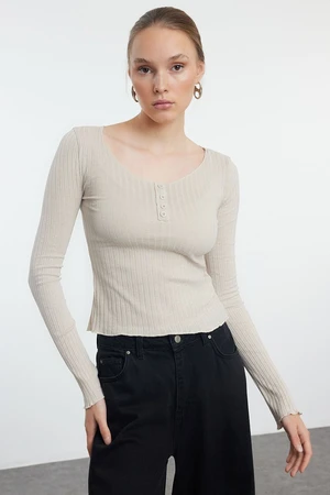 Trendyol Stone Button Detailed Pool Neck Slim/Fitting Knitted Blouse