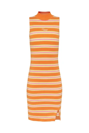 Tommy Jeans Dress - TJW SIDE SLIT STRIPE DRESS orange