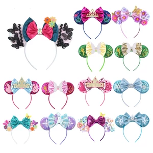 Newest Mickey Mouse Ears Headband Cartoon Sequins 5"Bow Headwear Girls Children Festival Party DIY Hair Accessories