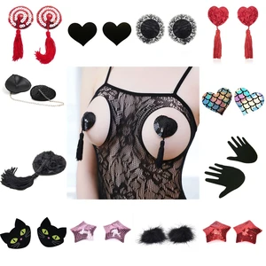 1Pair Sexy Pasties Stickers Women Lingerie Sequin Tassel Breast Bra Nipple Cover Self Adhesive Heart Shape Bra Nipple Cover