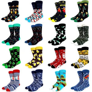 Men Crew Happy Socks Funny Men Socks Harajuku Bicycle racing chemical symbol alien chess shark Novelty Combed Cotton Socks