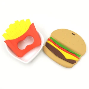 BPA Free Food Grade Silicone Teether Hamburger Chips Teething Toy Baby Teether