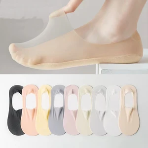 5 Pairs Summer No Show Socks Woman Girl Cotton Bottom Transparent Won't Fall Thin Non-Slip Breathable,Deodorant,Invisible Socks