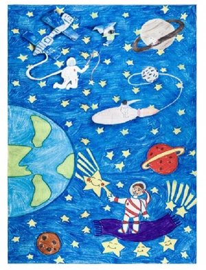 Dětský kusový koberec Bambino 2265 Rocket Space blue-80x150