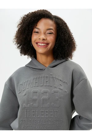 Koton Republic Sweatshirt Crop Hooded Emboss Printed Comfort Fit 100th Anniversary Special