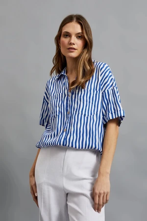 Women's striped shirt with pocket MOODO - navy blue