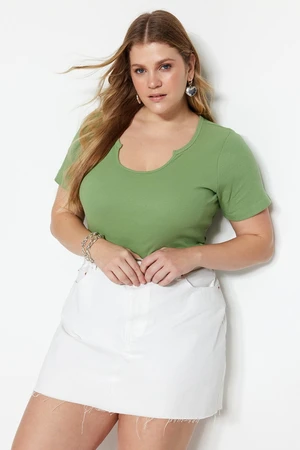 Trendyol Curve Dark Mint Collar Detailed Knitted T-shirt