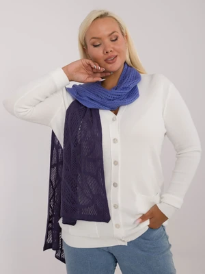 Blue and navy blue cotton long women's scarf with wool