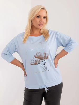 Light blue women's oversized blouse with drawstrings