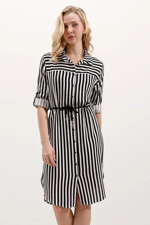 Bigdart 5629 Striped Belted Dress - Black