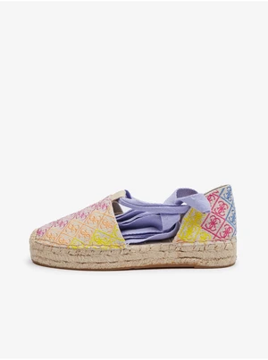 Pink-yellow Women's Patterned Espadrilles for Tying Guess Jalene 3 - Ladies