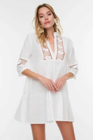 Trendyol Beige Mini Woven Lace Detailed 100% Cotton Beach Dress