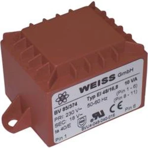 Transformátor do DPS Weiss Elektrotechnik EI 48, prim: 230 V, Sek: 2x 12 V, 417 mA, 10 VA