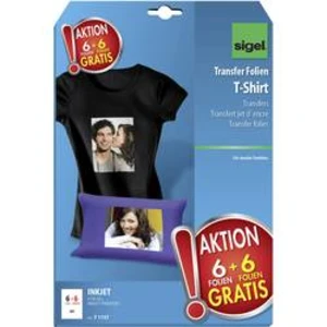 Sigel T-Shirt Transfer fólie pro tmavé textilie. Akce se 6 fólií + 6 fólií zdarma (celkem 12 fólií), vč. Žehlicího papíru T1157, 12 listů