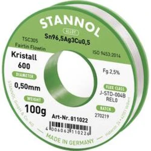 Bezolovnatý pájecí cín Stannol Kristall 600 Fairtin, bez olova, 100 g, 0.5 mm