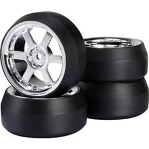 Kompletní kola Drift Reely RE-6622404 pro silniční model, 52 mm, 1:10, 4 ks, chrom