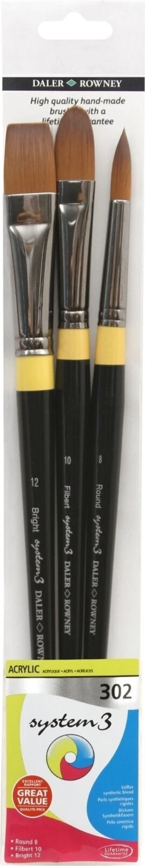 Daler Rowney System3 Acrylic Brush Stiff Synthetic Juego de pinceles 3 pcs