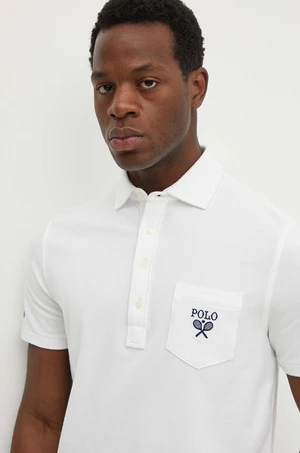 Bavlněné polo tričko Polo Ralph Lauren bílá barva, s aplikací, 710952180