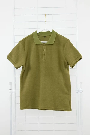 Trendyol Khaki Regular/Normal Cut Short Sleeve Textured Buttoned Polo Neck T-shirt