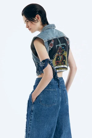 Trendyol X Zeynep Tosun Blue Print Detailed Denim Vest