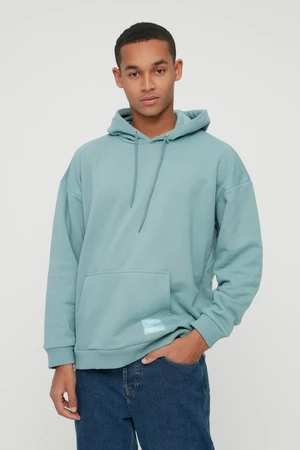 Trendyol Basic Mint Oversize/Široký Strih Kapucňová Mikina s Fleece Podšívkou