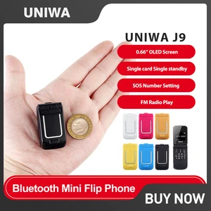 UNIWA J9 2G Super Mini Flip Mobile Phone clamshell Push Button Wireless Bluetooth Dialer FM Magic Voice Handsfree Earphone