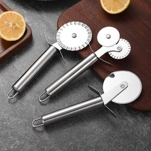 4 Patterns Stainless Steel Pizza Cutter Double Roller Pizza Knife Cutter Pastry Pasta Dough Crimper Kitchen Pizza Tools