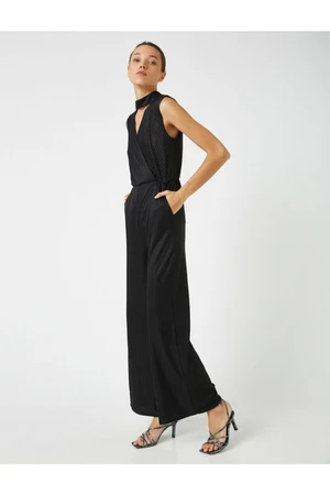 Koton Women's Black Wide Leg Jumpsuit with Window Detail