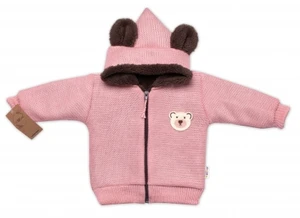 Oteplená pletená bundička Teddy Bear, Baby Nellys, dvouvrstvá, růžová, vel. 80-86 (12-18m)