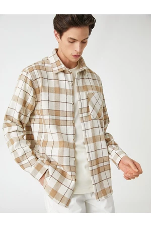 Koton flanelová košile s kapsou, klasický límec, dlouhý rukáv