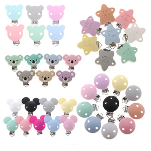 Fkisbox 10pc Bear Silicone Koala Nipple Holder BPA Free Mouse Pacifier Clips Baby Teether Necklace Chewing Teething Chain Clasps