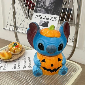 Trick or Treat Halloween Candy Storage Jar Kawaii Pumpkin Stitch 3D Ceramic Storage Jar Biscuit Candy Cute Cartoon Decorations