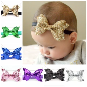 Yundfly Fashion Sequin Bow Hair Band Children Kids Headdress Baby Girls Head Wear Party Birthday Gift Newborn Photo Shoot