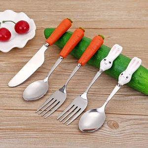 Baby Feeding Spoon Baby Gadgets Stainless Steel Tableware Dessert Spoon for Children Fork Feed Kid Children's Cutlery for Kids