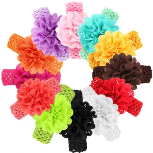 6PCS Baby Girls Mesh Flower Headband Elastic Crochet Children Hair Bands Newborn Infant Photo Shoot Kids Accessories Gifts Set