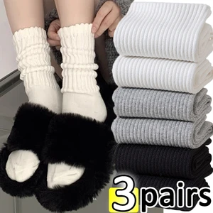 3/1pairs Y2k Knitted Long Socks Women Sweet Girls Black White Loose Crochet Middle Tube Lolita Sox Boot Cuffs Ruffles Stockings