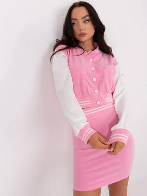 Pink casual set with baseball sweatshirt