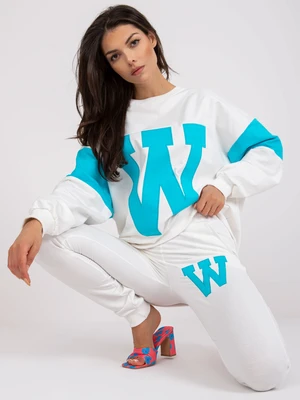 White and blue sweatshirt set with a round neckline