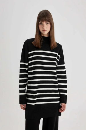 DEFACTO Relax Fit Striped Turtleneck Slit Knitwear Sweater Tunic