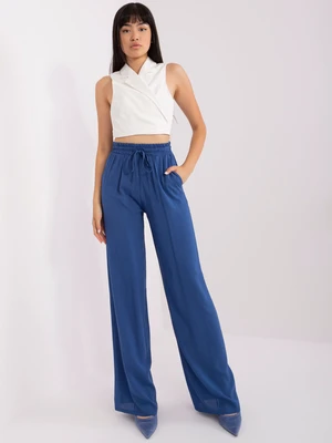 Navy blue woven viscose trousers