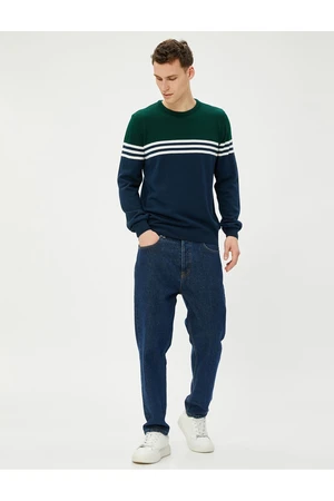 Koton Knitwear Sweater Color Blocked Crew Neck