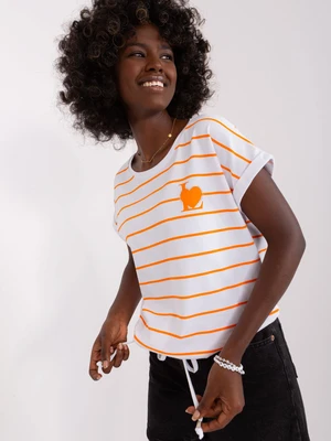 White and orange striped blouse with appliqué